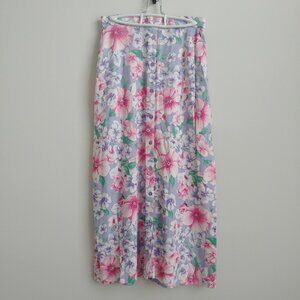 Vintage long button down midi maxi skirt purple pink and green floral Medium